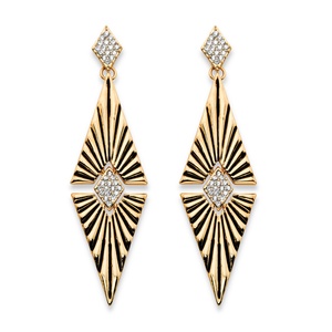 PalmBeach Jewelry Round Crystal Art Deco-Style Etched Diamond-Shaped Drop Earrings in Gold Tone 2.75"