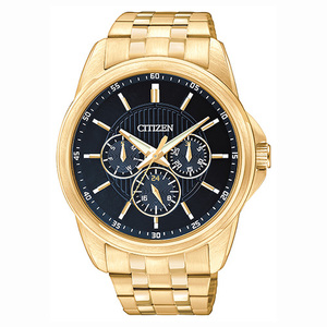 Mens Quartz Gold-Tone Multi Dial Watch Dark Blue Dial