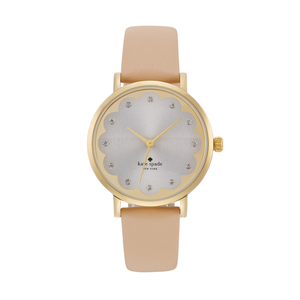 Scalloped Metro Vachetta Leather Strap Watch Mother of Pearl Dial