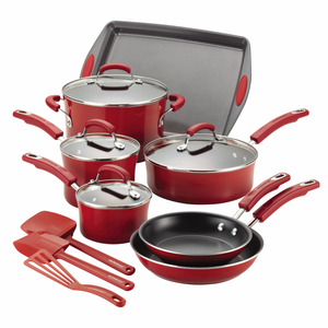 14pc Hard Enamel Nonstick Cookware Red Gradient