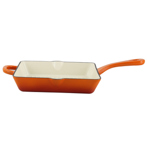 Crock-Pot. Artisan 10" Square Enameled Cast Iron Grill Pan in Sunset Orange