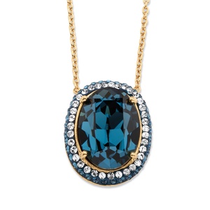 PalmBeach Jewelry Oval-Cut Sapphire Blue Crystal Halo Pendant Necklace MADE WITH SWAROVSKI ELEMENTS 18k Gold-Plated 18"