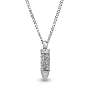 Sterling Silver Glitter Bullet Pendant with 24 Inch Steel Curb Chain