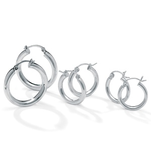 PalmBeach Jewelry Silvertone 3-Pairs Hoop Earrings Set