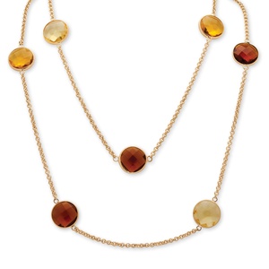 PalmBeach Jewelry Round Checkerboard-Cut Canary Yellow and Smoky Quartz Crystal Necklace and Earrings Set in Gold Tone