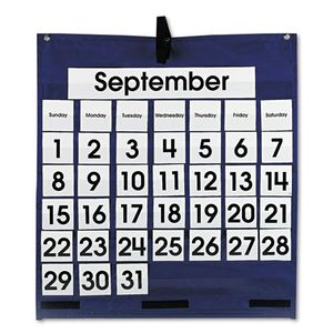 CDP158156 MONTHLY CALENDAR 43-POCKET CHART WITH DAY/WEEK CARDS, BLUE, 25 X 28 1/2
