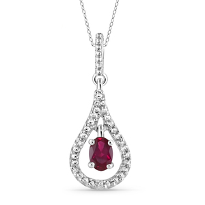 JewelonFire 1/2 Carat T.G.W. Ruby And White Diamond Accent Tear Drop Sterling Silver Pendant