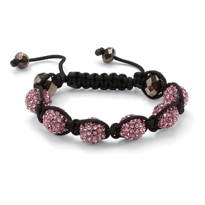 PalmBeach Jewelry Round Pink Crystal Glass Accent Black Macrame Rope Multi-Crystal Ball Tranquility Bracelet 8"