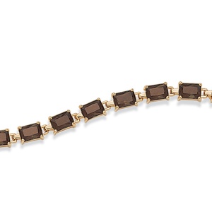 PalmBeach Jewelry 16.00 TCW Emerald-Cut Genuine Smoky Quartz 14k Yellow Gold-Plated Tennis Bracelet 7 1/4""