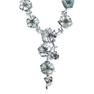 PalmBeach Jewelry Flower-Shaped Black Freshwater Mother-Of-Pearl Silvertone "Y" Necklace 18"