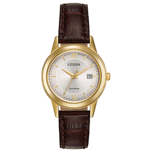 Womens Eco-Drive Brown Leather Strap Watch Ivory Dial