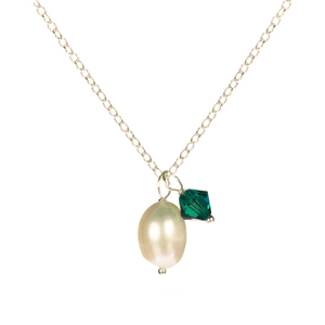 Genuine Pearl With Swarovski Element Bicone Charm Short Necklace