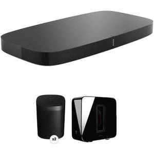 PLAYBASE Wireless Soundbase, One Wireless Speaker Pair, and SUB Wireless Subwoofer Kit (Black)