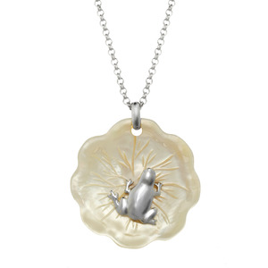 Frog on Shell Pendant w/ Sterling Silver Chain Necklace