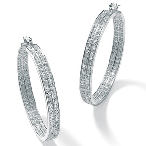 PalmBeach Jewelry 4.50 TCW Round Cubic Zirconia Silvertone 2-Row Hoop Earrings