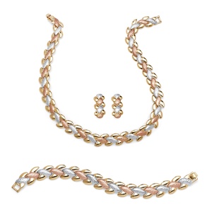 PalmBeach Jewelry 3 Piece Jewelry Set Includes Link Necklace Bracelet and Earrings in Tri-Tone