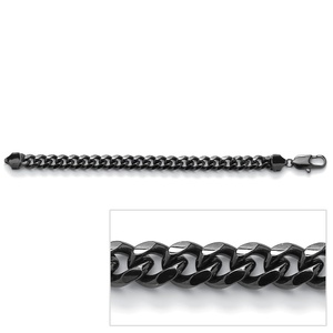 PalmBeach Jewelry Men's Black-Ruthenium Plated Curb-Link Chain Bracelet 10&quot;