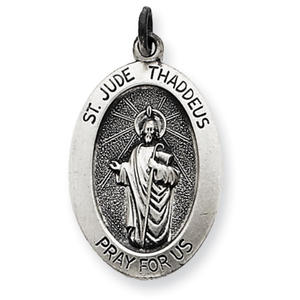 Sterling Silver Antiqued Saint Jude Thaddeus Medal Pendant