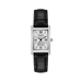Ladies Silver-Tone Black Leather Strap Watch Silver-White Dial