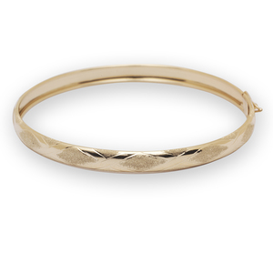 Solid 10k 8" 6mm Satin and Polished Yellow Gold Hinged Bangle Bracelet