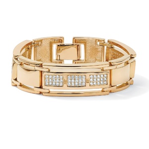 PalmBeach Jewelry Men's 4.50 TCW Round Cubic Zirconia 14k Yellow Gold-Plated Bar-Link Bracelet 8 1/2"