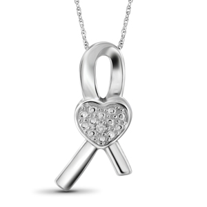 JewelonFire White Diamond Accent Sterling Silver Ribbon Heart Pendant