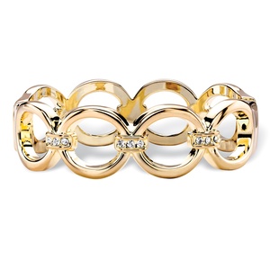 PalmBeach Jewelry Round White Crystal Circle Link Hinged Closure Bangle Bracelet in Gold Tone 7.5"