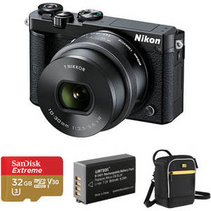 1 J5 Mirrorless Digital Camera with 10-30mm Lens and Accessories Kit (Black)