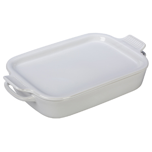 2.75 Qt Rectangular Stoneware Dish w/ Platter Lid White