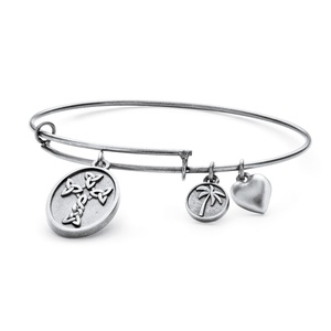 PalmBeach Jewelry Celtic Cross Charm Expandable Bangle Bracelet in Antiqued Silvertone 7"-9"