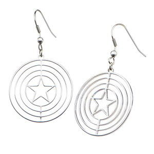 Marvel Women's Stainless Steel Captain America Shield Logo Dangle Earrings