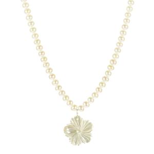 Lita Genuine White Freshwater Pearl and Shell Flower Necklace,17"