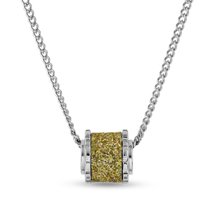 Sterling Silver Gold Glitter Gear Barrel Pendant with 24 Inch Steel Curb Chain