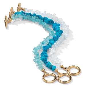 PalmBeach Jewelry 3 Piece Set Genuine Turquoise  Topaz and Quartz Bracelets in Yellow Gold Tone