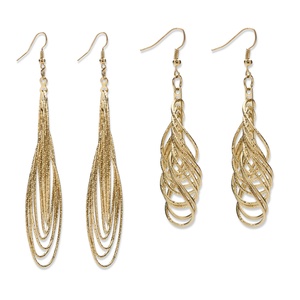 PalmBeach Jewelry 2 Pairs of Multi-Chain Drop Earrings Set in Yellow Gold Tone