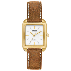 Ladies Silhouette Eco-Drive Brown Leather Watch White Dial