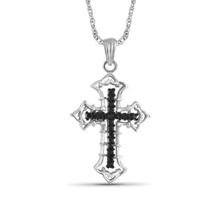 JewelonFire Black Diamond Accent Sterling Silver Cross Pendant