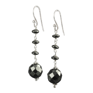 Lita Sterling Silver Faceted Hematite Round And Roundell Earrings