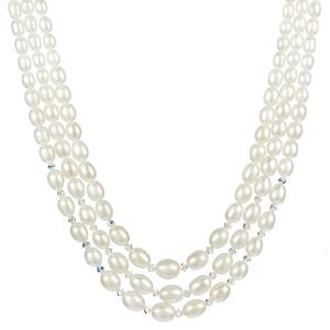 3 Row White Freshwater Pearl and Swarovski Elements Necklace