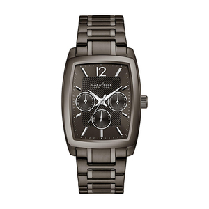 Mens Gunmetal Rectangle Multi-Dial Stainless Steel Watch Gunmetal Dial