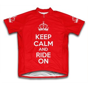 Scudo Keep Calm and Ride On Microfiber Short-Sleeved Cycling Jersey, Red, 2XL