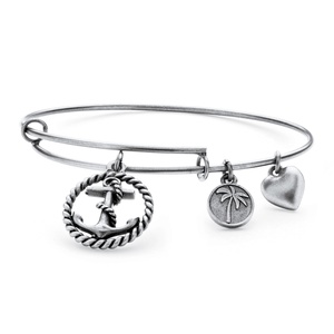 PalmBeach Jewelry Anchor Charm Bangle Bracelet in Antique Silvertone