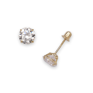 14k Yellow Gold 6mm Round Basket Cubic Zirconia Screwback Earrings