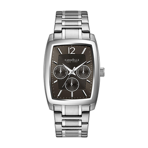 Mens Silver-Tone Rectangle Multi-Dial Stainless Steel Watch Black Dial