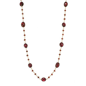 Genuine Faceted Garnet Rondelle & Flat Oval Wrapped Chain Gold Over Sterling Silver, 18" Necklace