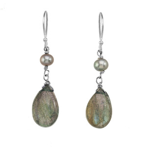 Genuine Labradorite, Hematite  & Black Onyx on Chain Gold Over Sterling Silver Necklace