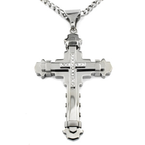 Crucible Stainless Steel Cubic Zirconia Multi-layer Cross Necklace