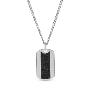 Sterling Silver Black Glitter Dog Tag Pendant with 24 Inch Steel Curb Chain
