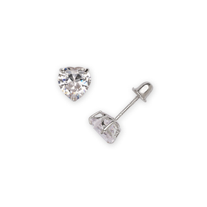 14k White Gold  6mm Heart Shaped Cubic Zirconia Screwback Earrings