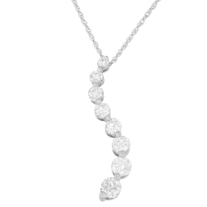 14k White Gold 3ct Round and Baguette Diamond Journey of Love Pendant Necklace (I-J, I2-I3)